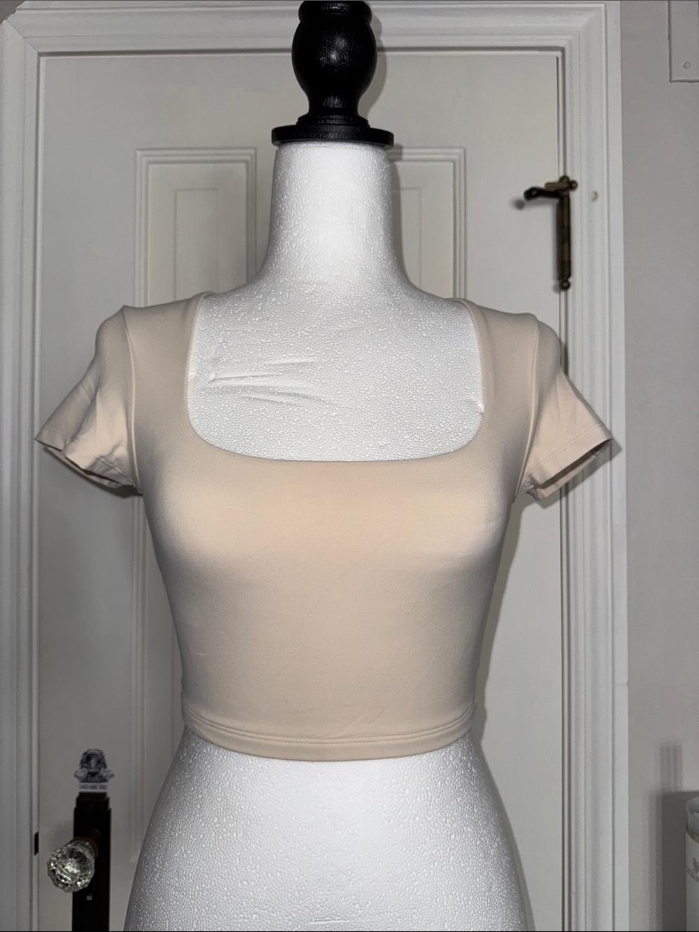 BuffBunny Square Neck Short Sleeve Crop Top in Cream